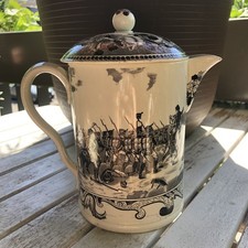Kanne Steingutfabrik Schramberg  Milchkrug mit Deckel  schwarzer Umdruck  um1830