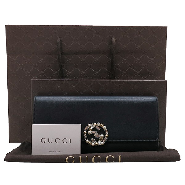 Gucci GG Broadway black leather flap clutch with interlocking logo