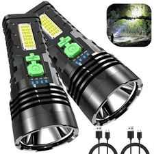 2x Solar/USB Rechargeable 990000 Lumens LED Flashlight, w/Emergency Strobe Light