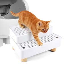Adjustable 2 Steps Litter Box Ramp, Cat Catcher Mat with 2 Step White