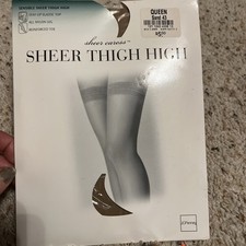 J C Penney Sheer Caress Thigh High SAND QUEEN Elastic Top Reinforced Toe Hosiery