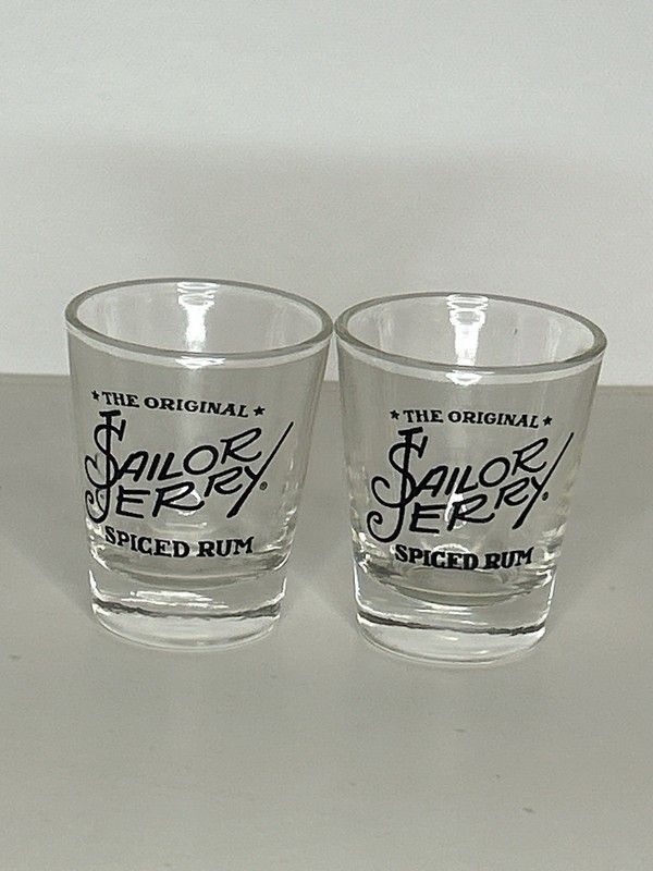 Sailor Jerry Orig Spiced Rum Shot Glass 1.5 Oz 2013 Sharks Libbey Made in USA 