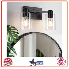 2 Light Matte Black Bathroom Vanity Light Modern Farmhouse Wall Sconce Clear...