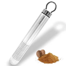 Nutmeg Grater with Silicone Brush & Storage - 18/10 Stainless Steel, Compact ...