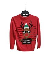 H  M Christmas Sweater Youth Size 10-12 Red Reindeer Long Sleeve Holiday