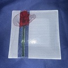 Fused Square Art Glass Trinket Jewelry Dish Red Poppy Flower — photo 4