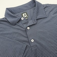 FootJoy Mens Large Short Sleeved Navy Blue Polka Dot Performance Polo Golf Shirt