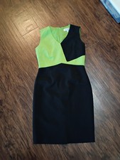 Kasper Green/Black V-Neck Colorblocked Crepe Sheath Dress Sz 4 Retro Rockabilly