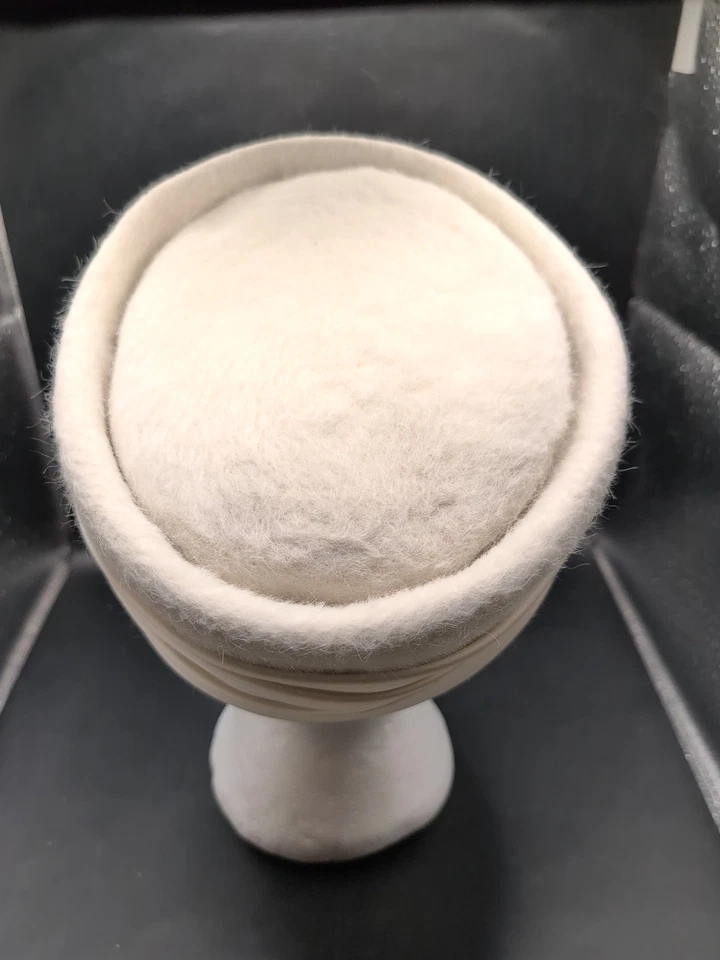 Vintage Bunny Fur Pill Box Hat With Rhinestone Adornment By Lady Byrd Italy  - Image 3 of 4