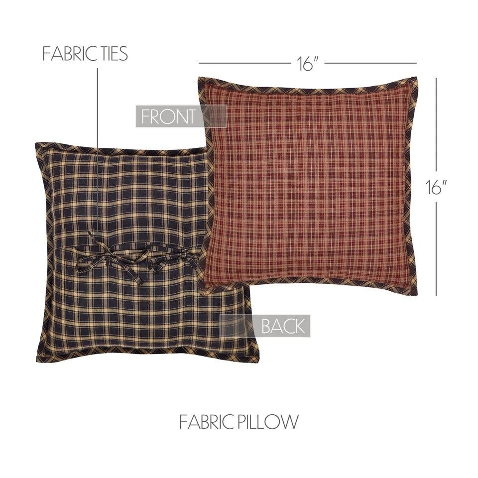 Rustic 16"x16" Pillow Red Beckham Cotton Plaid Square Bedroom Decor VHC Brands - Image 2 of 4