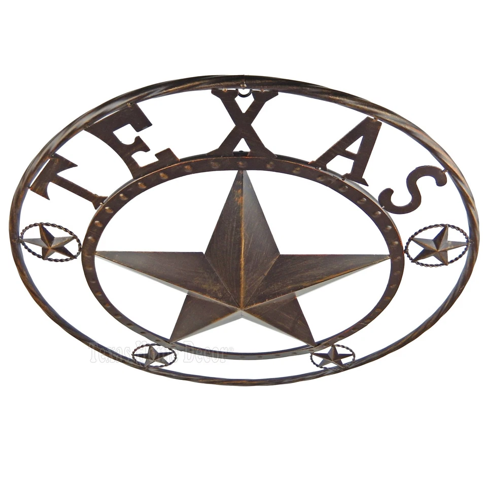 Anillo exterior 24" Texas Metal Granero Estrella Rústico Cobre Acabado Marrón Montado en la Pared Foto 2 de 2