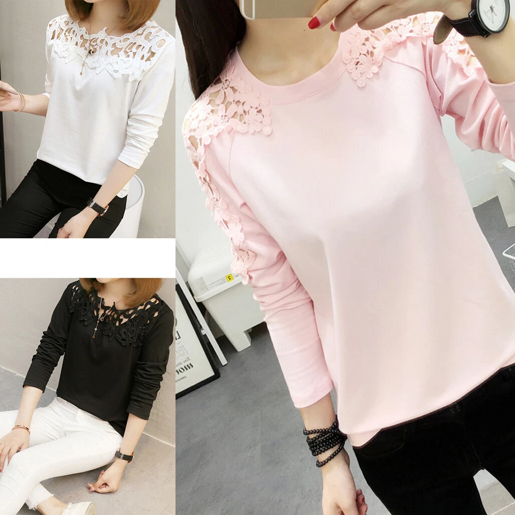 Fashion Korean Womens Girls Ladies Casual Loose T-Shirt Long Sleeve Blouse  Tops