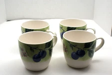 Nikko Summer Dance Stoneware Mugs Green Plums Berries 3 7/8" Tall 4" D Lot of 4