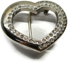 Heart Belt Buckle Rhinestones Flashy Bling Silver Tone