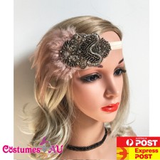 1920s Headband Pink Feather Bridal Great Gatsby 20s Gangster Flapper Headpiece