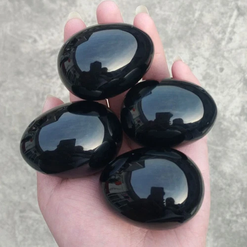 Natürlicher schwarzer Obsidian Kristall Ei Kugel magische Kugel Heilung Kegel Übungsstein - Bild 3 von 14