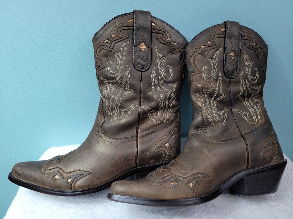 Sonora Double H Golden Brown Leather Boots Western Cowgirl Womens 6M