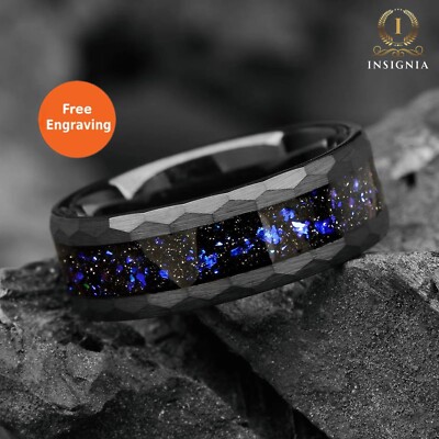 Orionnebel schwarz Ehering für Männer - Galaxie inspiriert Wolfram Ring 8 & 6 mm