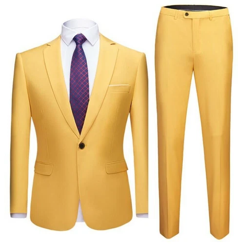 Men's Slim Fit Suits 2 Piece Jackets Blazer Pants Formal Business Coats Trousers - Picture 12 of 37