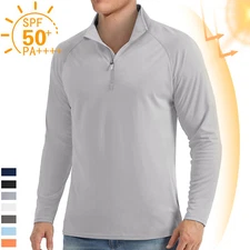 UPF50+ Men's Long Sleeve Shirts Sun Block Quick Dry 1/4 Zip Fishing Sport Shirts