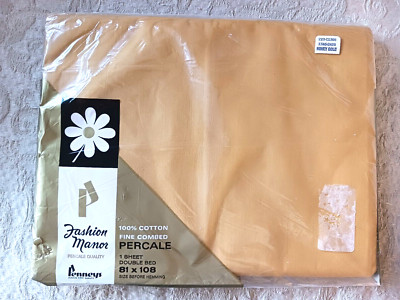 JC Penney Fashion Manor Cotton Percale 1970s Honey Gold Full Flat Sheet Old Stoc