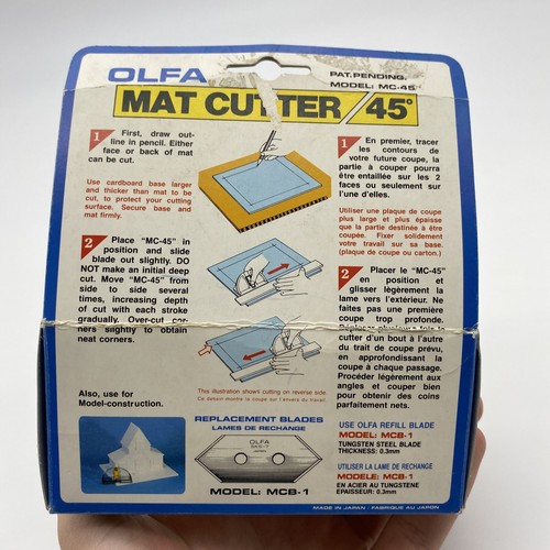 OLFA 45 DEGREE MOUNT BOARD CUTTER MC-45 MAT CUTTING VINTAGE JAPAN NEW IN BOX - Picture 7 of 8