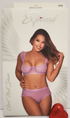Keyhole Bralette Panty Set Lilac Polka Dots Mesh Flutter Sleeve By Magic Silk 