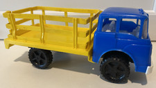 Vtg Gay Toys Plastic Flat Bed Stake Truck 7" Blue Cab Yellow Bed Made in USA