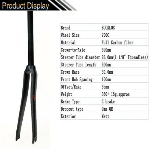 700C Ultralight Fork Full Carbon 1-1/8'' Road Bicycle Straight Tube Rigid Fork - Picture 2 of 17