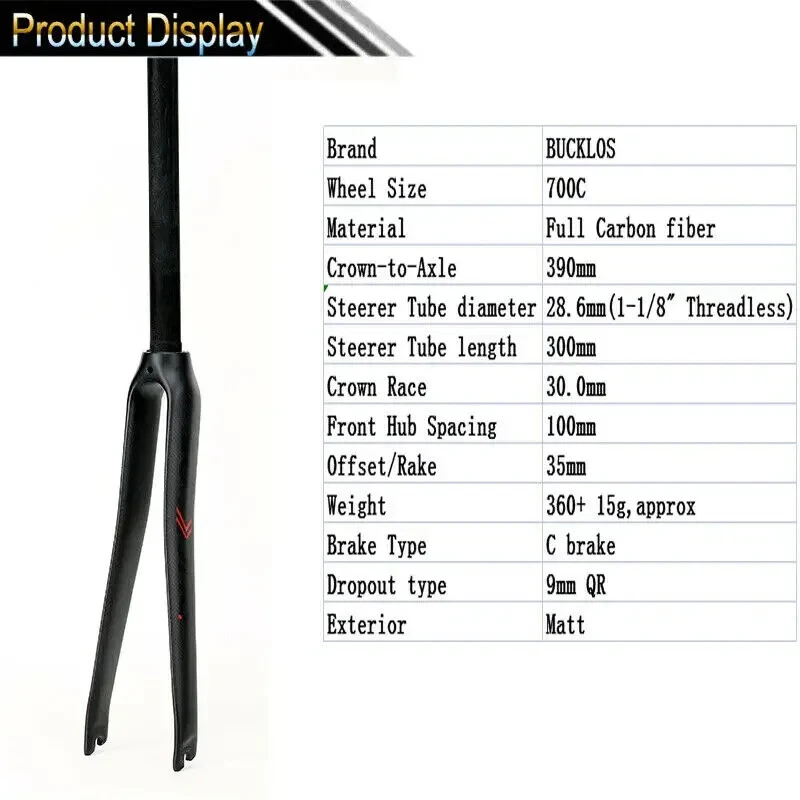 700C Ultralight Fork Full Carbon 1-1/8'' Road Bicycle Straight Tube Rigid Fork - Image 2 of 4