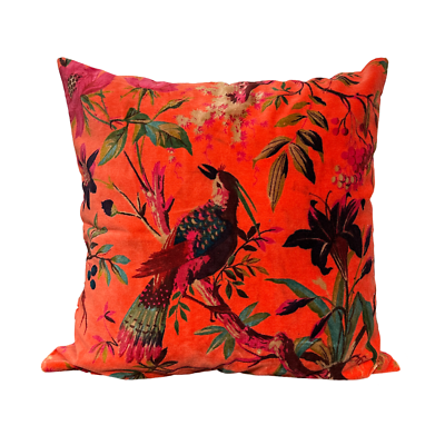Indisch Handmade Samt Orange Vogel Druck Kissenbezug Überwurf