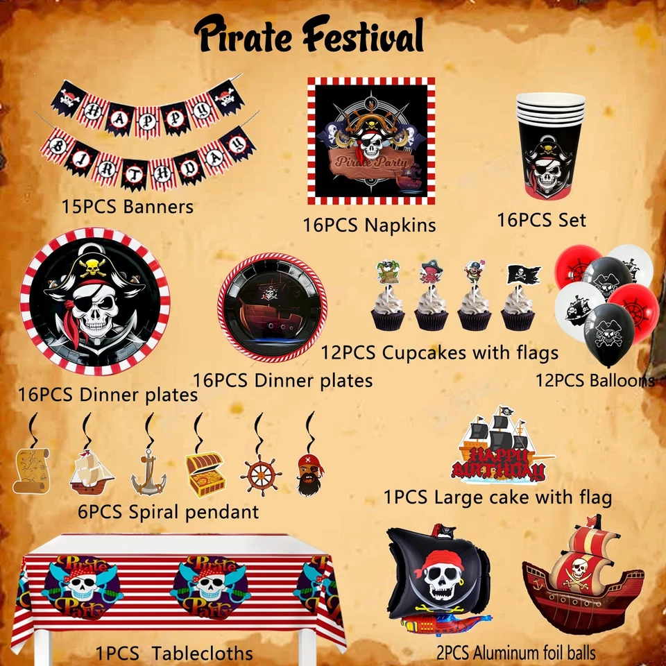 Pirate Birthday Party Supplies Pirate Party Decorations Tableware Balloon Plates - image 2 of 4