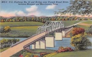 Tennessee-postcard-Newport-Morristown-US-Hwy-23-amp-Bridge-over-French-Broad-River