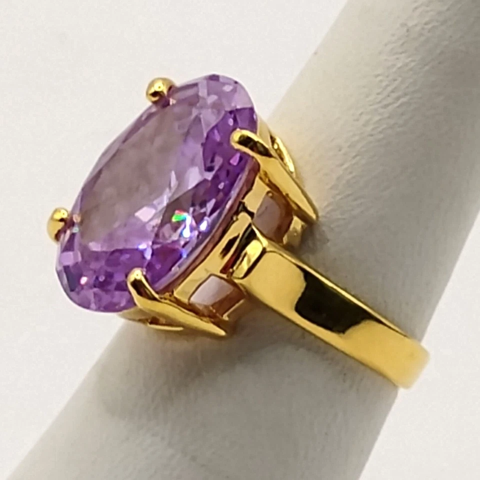 Women's Gold Plated Amethyst Ring Size 8.5 Cocktail Statement Oval Cut Faceted - Image 4 of 4