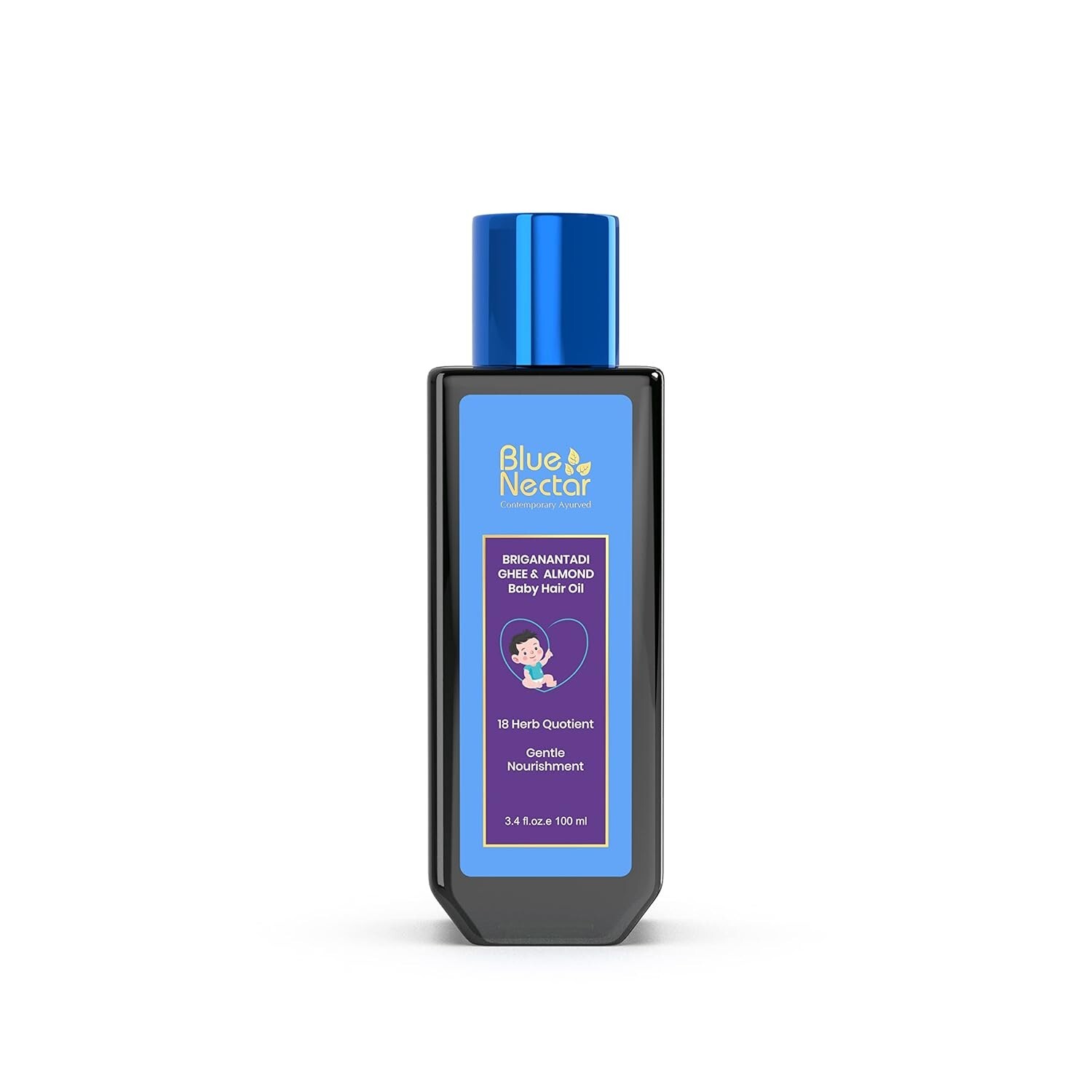 Aceite Capilar Bebé Ayurvédico Néctar Azul con Orgánico (18 Hierbas, 100 ml)