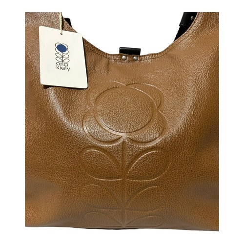 Orla Kiely Rare Hazel Brown Flower Stem Leather Zip crossbody sling bag NEW - Picture 6 of 10