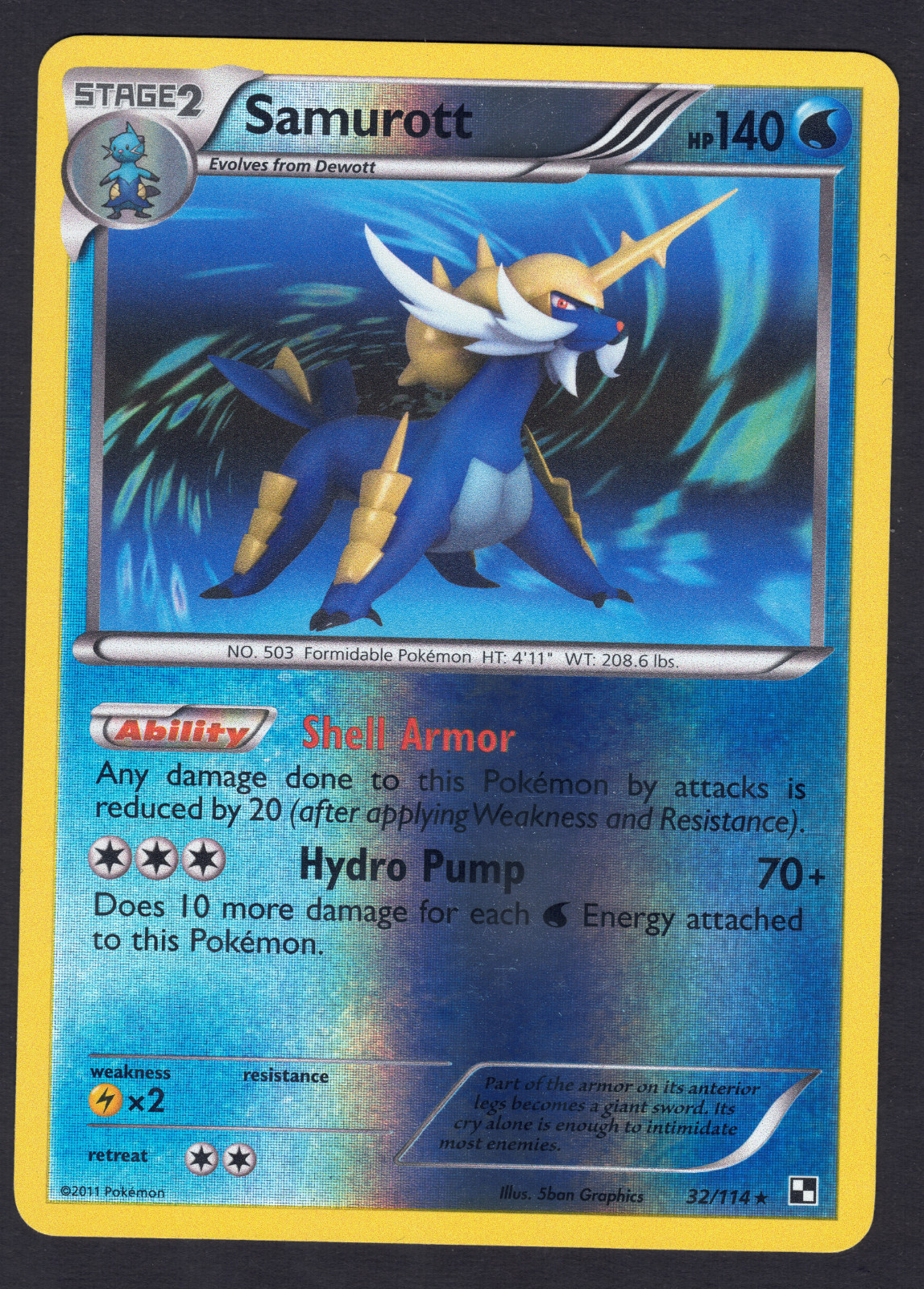 Samurott - Black & White 32/114 - Rare - Reverse Holo - NM - Pokemon TCG