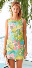 Lilly Pulitzer Delia Shorely Blue Big Flirt Floral Lace Trim Shift Dress 6 8
