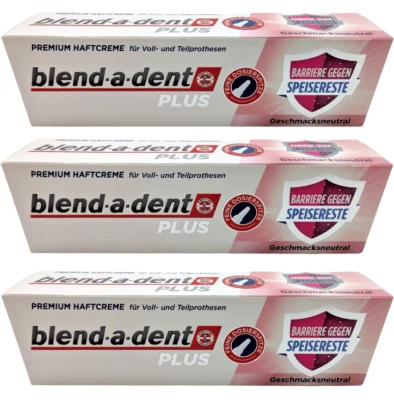 blend-a-dent Plus Premium Haftcreme Barriere gegen Speisereste 3 x 40g NEU
