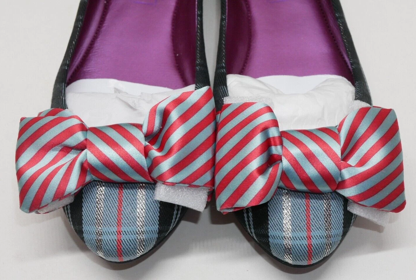 Scarpe eleganti piatte COACH Poppy Cambria tartan balletto a quadri fiocco grande taglia 5 0 M