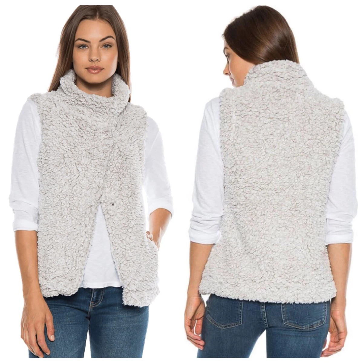 Dylan Solid Frosty Tipped Cozy Vest with Knit Lining Putty Gray