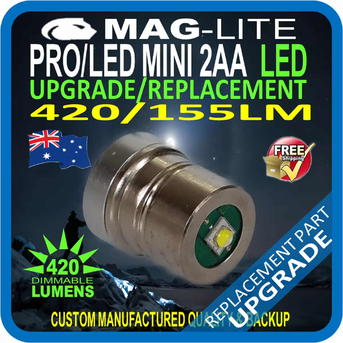 MAGLITE LED UPGRADE 2AA REPLACEMENT MODULE BULB GLOBE 420LM DIMMABLE AU | eBay