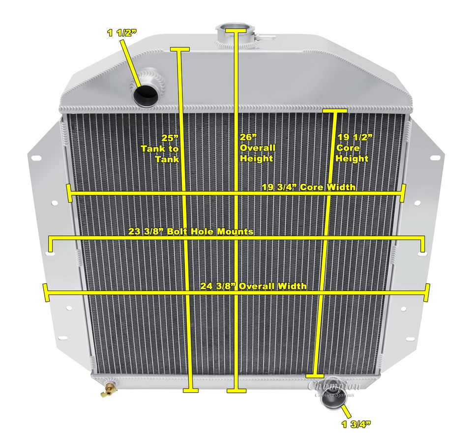 3 Row Western Champion Radiator for 1950 1951 Ford Ranch Wagon L6 Engine #CC49-6 - Изображение 3 из 4