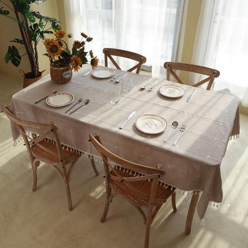 Rustic Tablecloth Cotton Linen Fabric Wrinkle Free Table Cloths Washable Squa... - Picture 2 of 7