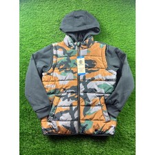 Timberland Boys' L 14/16 Hybrid Camo Puffer Jacket Hooded Sleeve Military Coat