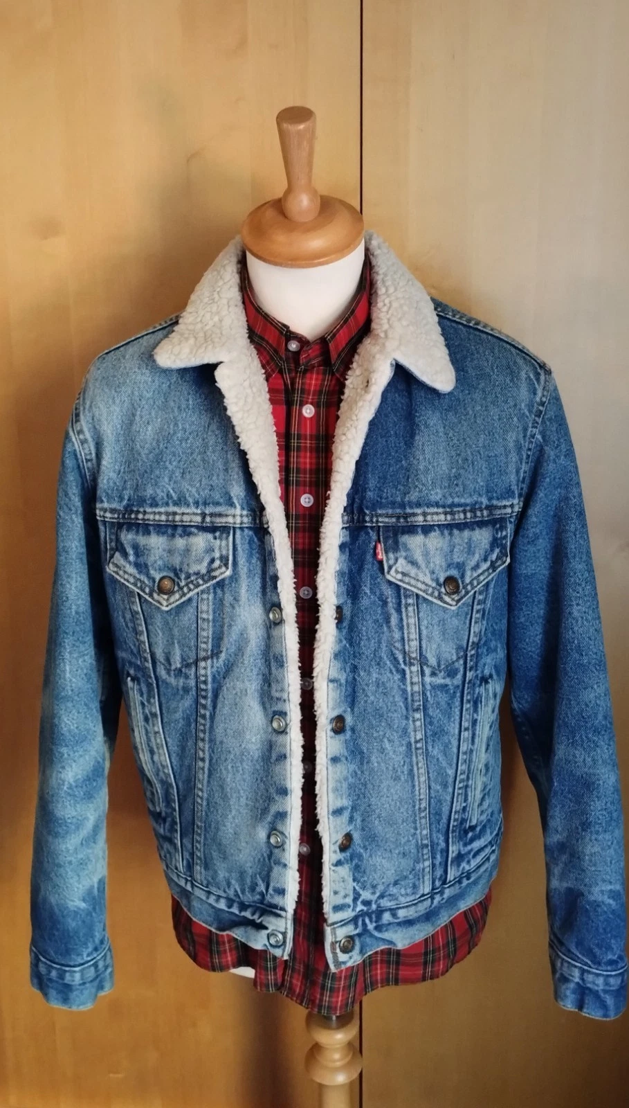 VTG 80s LEVI SHERPA 38R SMALL 70608 STONEWASH DENIM TRUCKER JACKET USA MADE