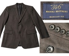Brooks Brothers Suit Jacket Mens 41R Charcoal Madison Fit Wool Plaid Blazer