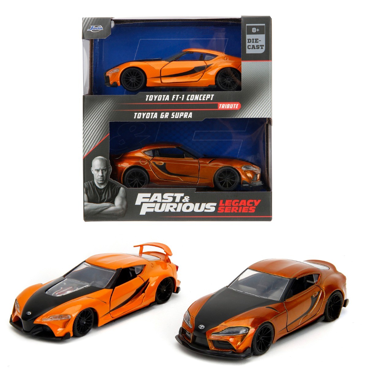 ミニカー FAST&FURIOUS TOYOTA GR SUPRA 1/18 JADA TOYS - TOYOTA FT-1 Concept orange and TOYOTA GR Supra FAST