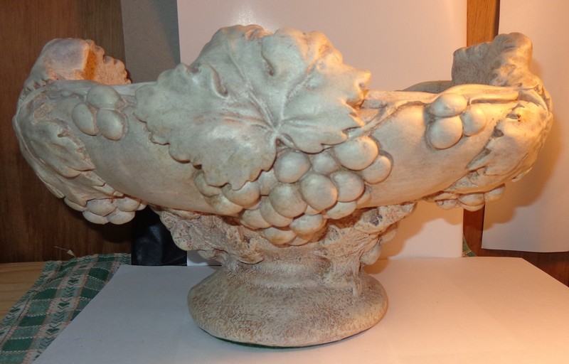 Beautiful Large Decorative Pottery Fruit Bowl Urn with Grapes Grapevines Leaves