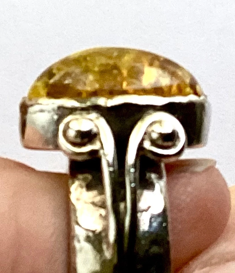 Anillo de plata de ley 925 ámbar báltico vintage. Grueso. Hecho a mano. Plata Talla 7 Foto 2 de 4